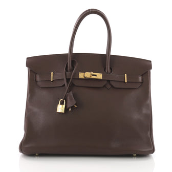 Hermes Birkin Handbag Brown Evergrain with Gold Hardware 35 - Rebag
