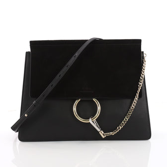 Chloe Faye Shoulder Bag Leather and Suede Medium Black 3522101