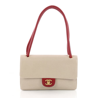 Chanel Vintage CC Flap Shoulder Bag Perforated Leather Medium Neutral 3523914