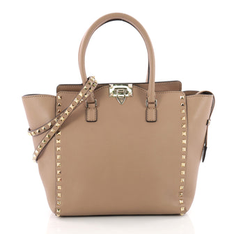 Valentino Rockstud Tote Rigid Leather Medium Brown 3523922