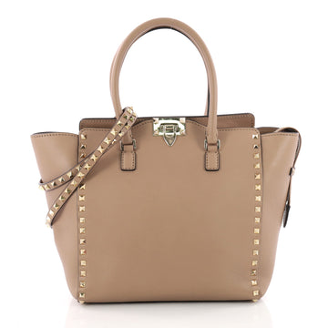 Valentino Rockstud Tote Rigid Leather Medium Brown 3523922