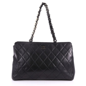 Chanel Vintage Resin Chain Zip Tote Quilted Lambskin Large Black 3523925