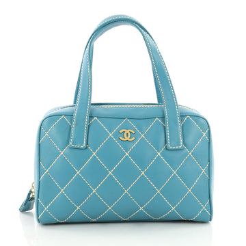 Chanel Surpique Zip Around Satchel Quilted Leather Medium Blue 3523929