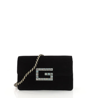 Gucci G Broadway Shoulder Bag Velvet with Crystals Small Black 3526603