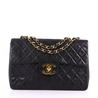 Chanel Vintage Classic Single Flap Bag Quilted Lambskin Maxi Black 3529601