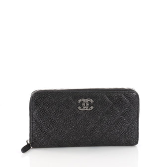Chanel Zip Around Wallet Quilted Glittered Calfskin Long Black 3529702
