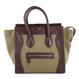 Celine Luggage Handbag Canvas and Leather Mini Green 3529802