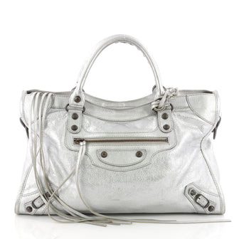 Balenciaga City Classic Studs Handbag Leather Medium Silver 3529803