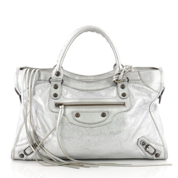 Balenciaga City Classic Studs Handbag Leather Medium Silver 3529803