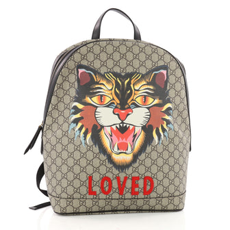 Gucci Angry Cat Zip Backpack Printed GG Coated Canvas Brown 3530002