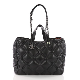 Chanel Chesterfield Shopping Tote Quilted Leather Large Black 3530501