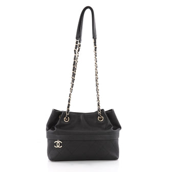 Chanel Front Zip Drawstring Shoulder Bag Quilted Caviar Small Black 3530801