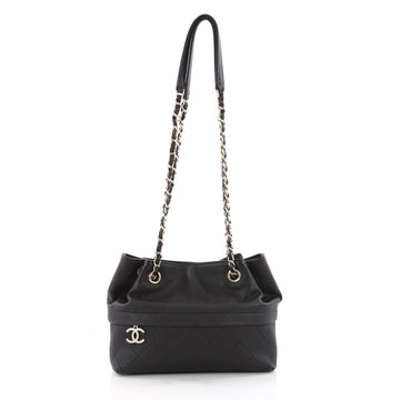 Chanel Front Zip Drawstring Shoulder Bag Quilted Caviar Small Black 3530801