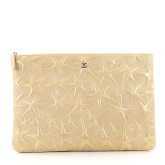 Chanel O Case Clutch Star Embossed Lambskin Large Gold 3530901