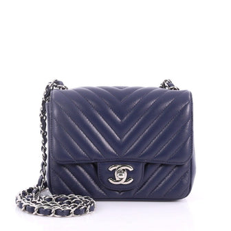 Chanel Square Classic Single Flap Bag Chevron Caviar Mini Blue 3531101