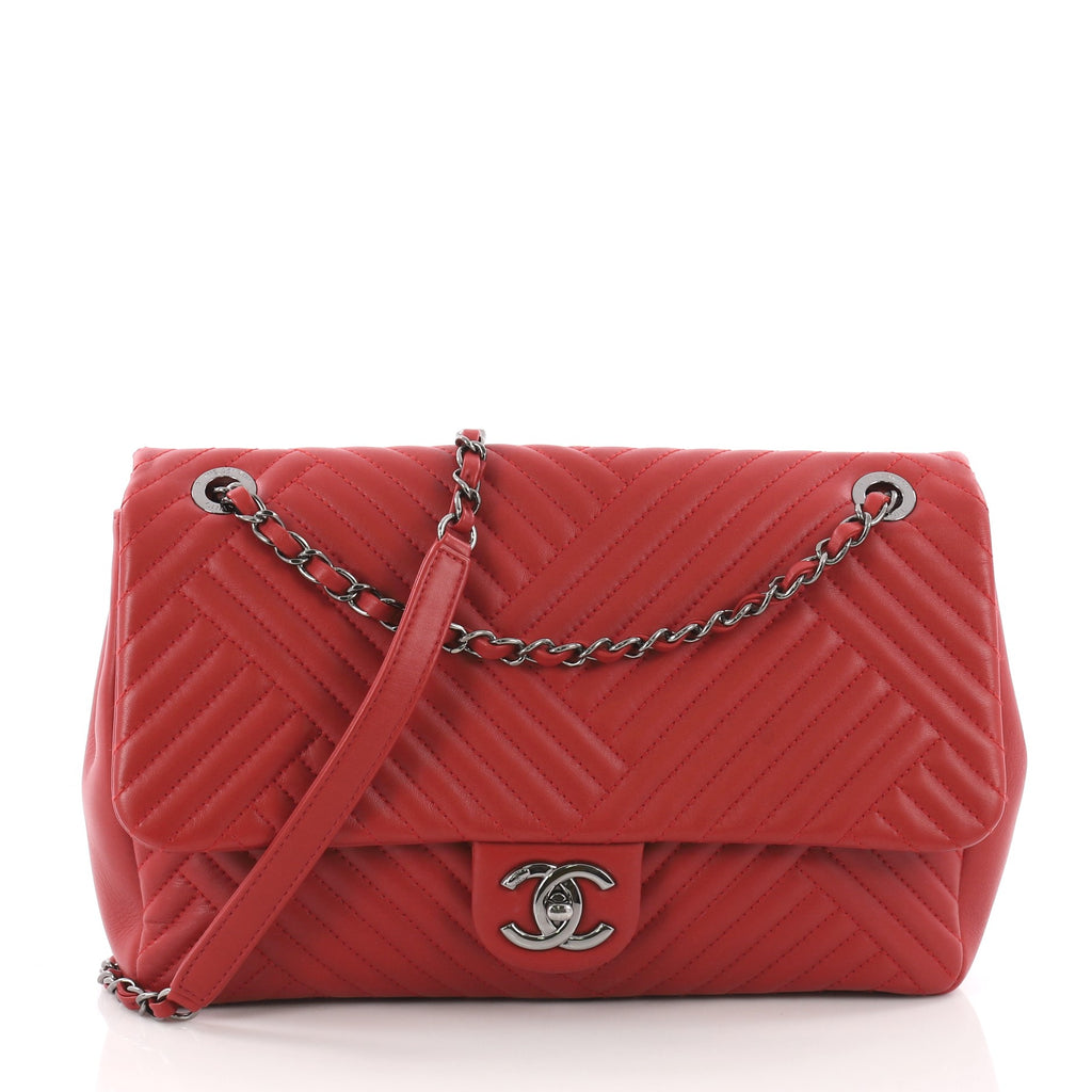 Buy Chanel CC Crossing Flap Bag Chevron Lambskin Large Red 3532501