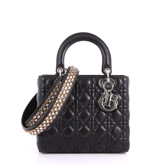  Christian Dior Lady Dior Handbag Cannage Quilt Lambskin Black 3534101