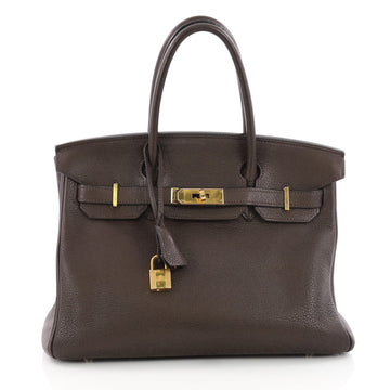 Birkin Handbag Ebene Clemence with Gold Hardware 30