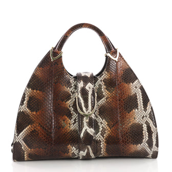 Gucci Stirrup Top Handle Bag Python Large Brown 3534701