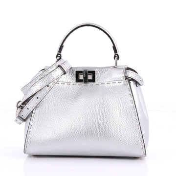 Fendi Selleria Peekaboo Handbag Leather Mini Silver 3534901