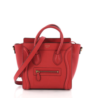 Celine Luggage Handbag Grainy Leather Nano Red 3535202