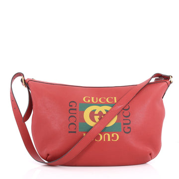 Gucci Logo Half-Moon Hobo Printed Leather Red 3535301