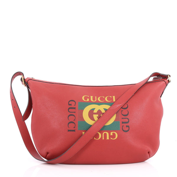 Gucci Logo Half-Moon Hobo Printed Leather Red 214930353