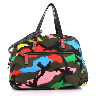 Valentino Rockstud Holdall Duffle Bag Camo Nylon Large Green 3535305