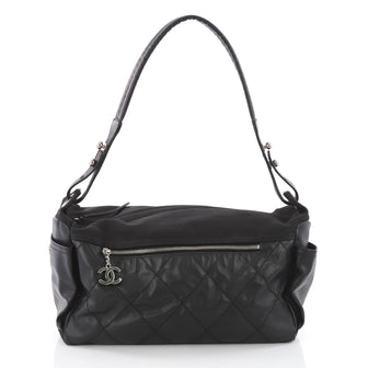 Chanel Biarritz Hobo Quilted Coated Canvas Large Black 3537607
