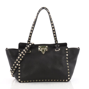 Valentino Rockstud Tote Pebbled Leather Small Black 3538102