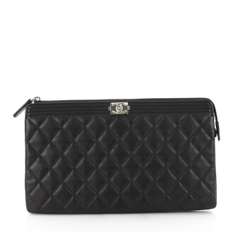 Chanel Boy Zipped Pouch Quilted Lambskin Medium Black 3538303