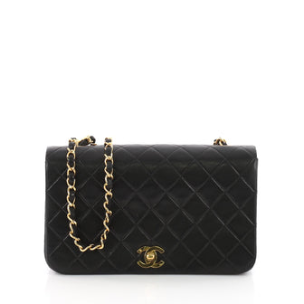 Chanel Vintage Full Flap Bag Quilted Lambskin Medium Black 3539001