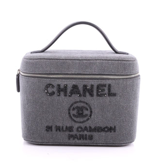 Chanel Deauville Vanity Case Canvas with Sequins Blue 3539002