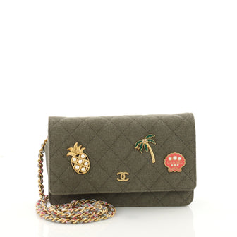 Chanel Cuba Charms Wallet on Chain Quilted Canvas Green 3539103