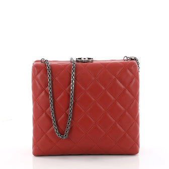 Chanel CC Clasp Box Clutch Quilted Lambskin Red 3539104