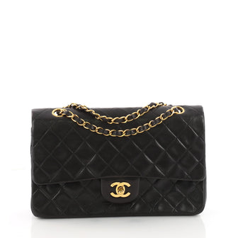 Chanel Vintage Classic Double Flap Bag Quilted Lambskin Medium Black 3539301