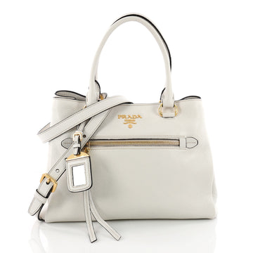 Prada Front Pocket Convertible Tote Vitello Phenix White 3539704