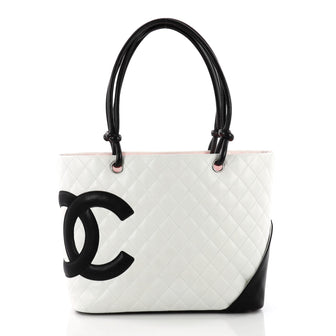 Chanel Cambon Tote Quilted Leather Large White 3540001