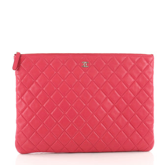 Chanel O Case Clutch Quilted Lambskin Large Pink 3540002
