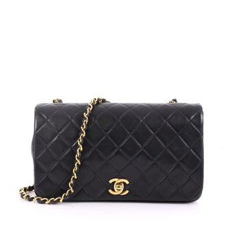 Chanel Vintage Full Flap Bag Quilted Lambskin Medium Black 3542601