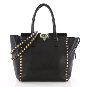 Valentino Rockstud Tote Rigid Leather Medium Black 3543401