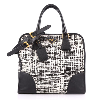 Prada Convertible Shopping Tote Tweed with Saffiano White 3543903