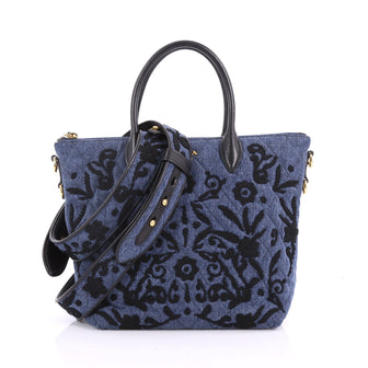 Prada Corsaire Convertible Zip Tote Embroidered Quilted Blue 3544001