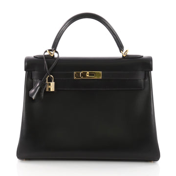Hermes Kelly Handbag Black Box Calf with Gold Hardware 3544101