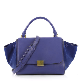Celine Trapeze Handbag Leather Small Blue 3544402