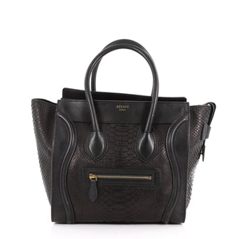 Celine Luggage Handbag Python Micro Black 3545901