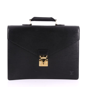 Louis Vuitton Serviette Ambassadeur Handbag Epi Leather Black 3546102