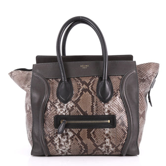Celine Luggage Handbag Python Mini Gray 3546204