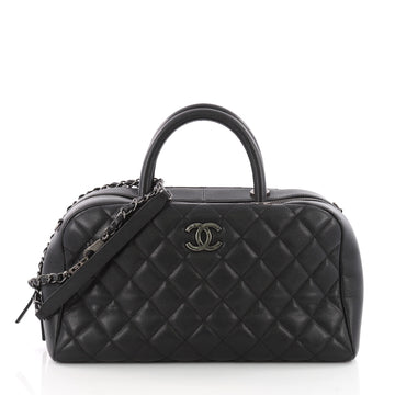 Coco Handle Bowling Bag Quilted Caviar Medium