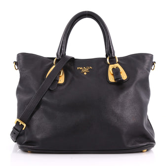 Prada Convertible Buckle Tote Soft Calfskin Large Black 3549004